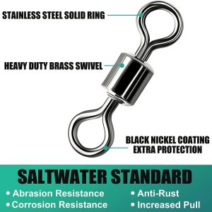 100pcs/pack Stainless Steel Rolling Swivel Connector; 30Lb-1322 Lb High Strength Fishing Rolling Barrel Swivels Fishing Tackle Accessories For Saltwater Freshwater; Nickel Black