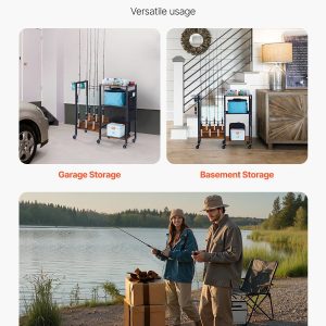 VEVOR Fishing Rod Holder for 12-Rods, Mobile Fishing Pole Rack Cart with Wheels, Fish Gear Equipment Organizer for Garage Home Indoor Use, for Tackle Box Reel Accessories Storage, Gifts for Men