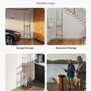 VEVOR Fishing Rod Holders for 16 Fishing Poles, 360? Rotating Wood Fishing Rods Rack for Garage Organization and Storage, Floor Stand Space-Saving Equipment, for Reels Gear Accessories, Gifts for Men