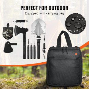 VEVOR Survival Shovel Survival Axe, 16-in-1 Camping Folding Shovels with Hatchet, Stainless Steel Tactical Shovel Hatchet Combo, Multifunctional Emergency Survival Gear Equipment for Camping Hiking