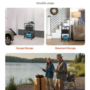 VEVOR Fishing Rod Holder for 10-Rods, Mobile Fishing Pole Rack Cart with Wheels, Fish Gear Equipment Organizer for Garage Home Indoor Use, for Tackle Box Reel Accessories Storage, Gifts for Men