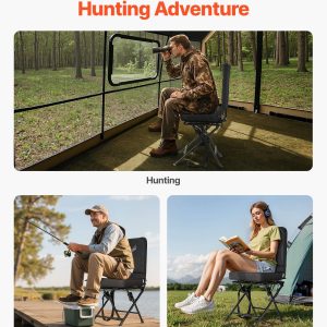 VEVOR Hunting Chair, 360? Silent Swivel, Foldable Lightweight Portable Blind Chair, Heavy-Duty Steel Frame Ground Stool Seat, with Adjustable Shoulder Strap, 300 Lbs Capacity for Fishing, Camping