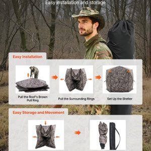 VEVOR Hunting Blind, 6-7 Person, 288 Degree 5 Side See-Through Ground Blinds with Carrying Bag, Portable Camouflage Tent, Durable Concealed Shelter with Silent Zipper Door and Window, for Turkey Deer