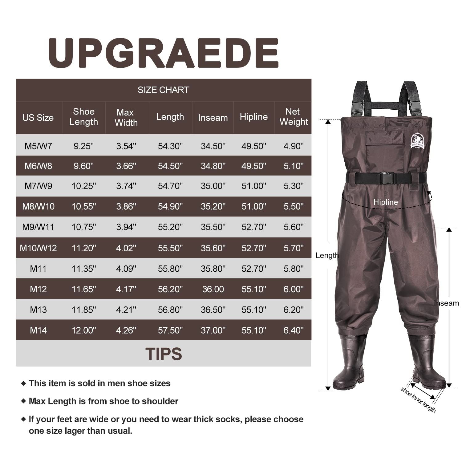 UPGRADE Fishing Waders for Men&Women with Boots Waterproof; Nylon Chest Wader with PVC Boots & Hanger Brown