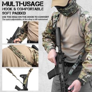 QD Sling 2 Point Sling Quick Adjust Gun Sling with HK Hook Soft Shoulder Pad Sling, Rifle Sling for Hunting Tactical Strap