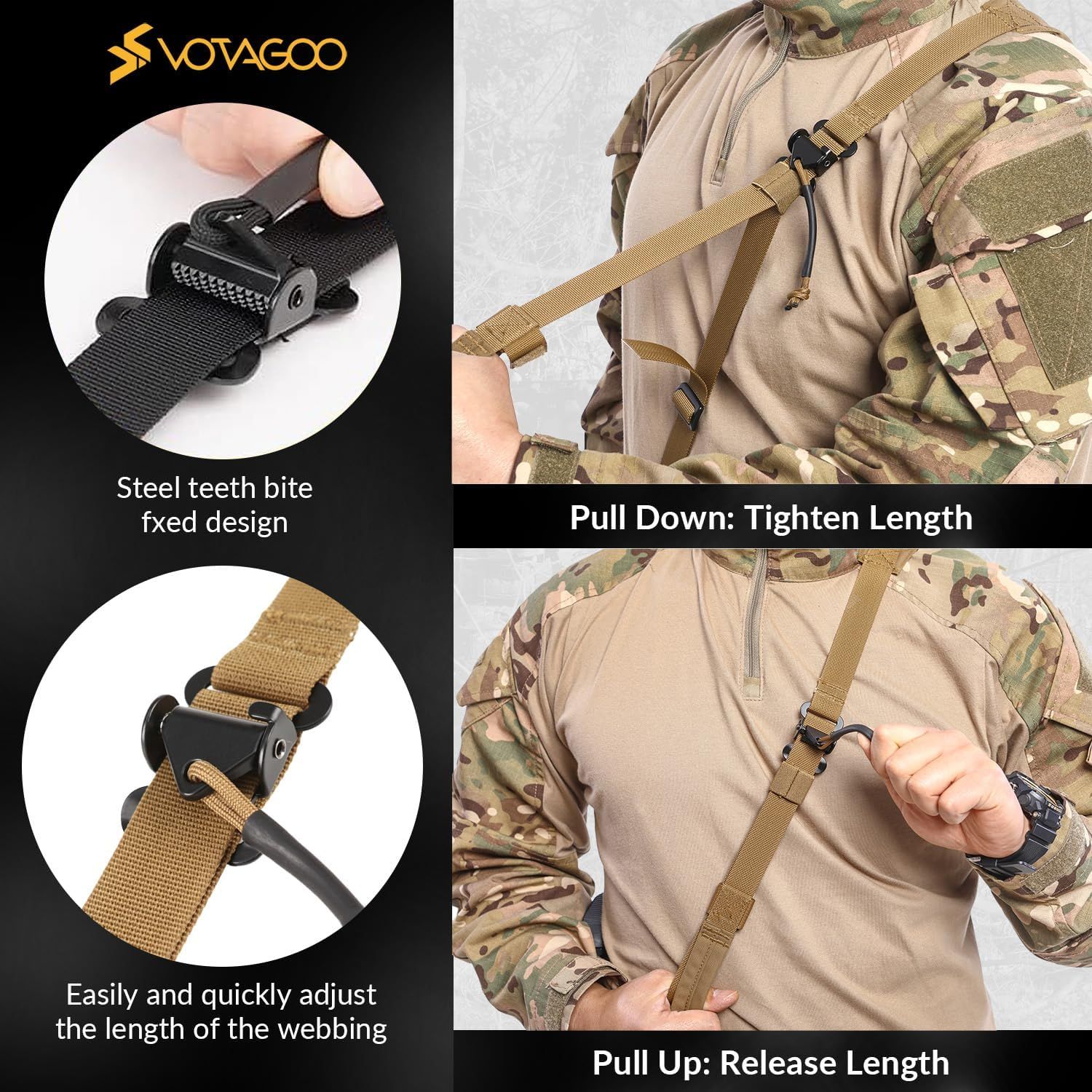 QD Sling 2 Point Sling Quick Adjust Gun Sling with HK Hook Soft Shoulder Pad Sling, Rifle Sling for Hunting Tactical Strap