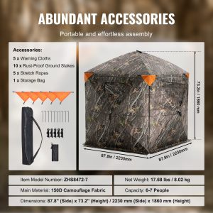 VEVOR Hunting Blind, 288? See Through Ground Blind, 6-7 Person Pop Up Deer Blind for Hunting with Carrying Bag, Portable Resilient Hunting Tent, 4 Horizontal Windows for Turkey and Deer Hunting
