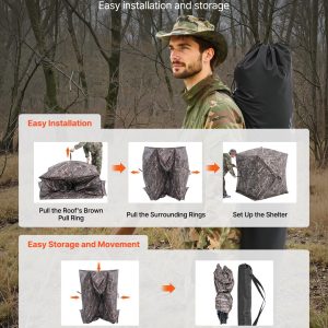 VEVOR Hunting Blind, 270? See Through Ground Blind, 1-2 Person Pop Up Deer Blind for Hunting with Carrying Bag, Portable Resilient Hunting Tent, One-Way See-Through Mesh for Turkey and Deer Hunting