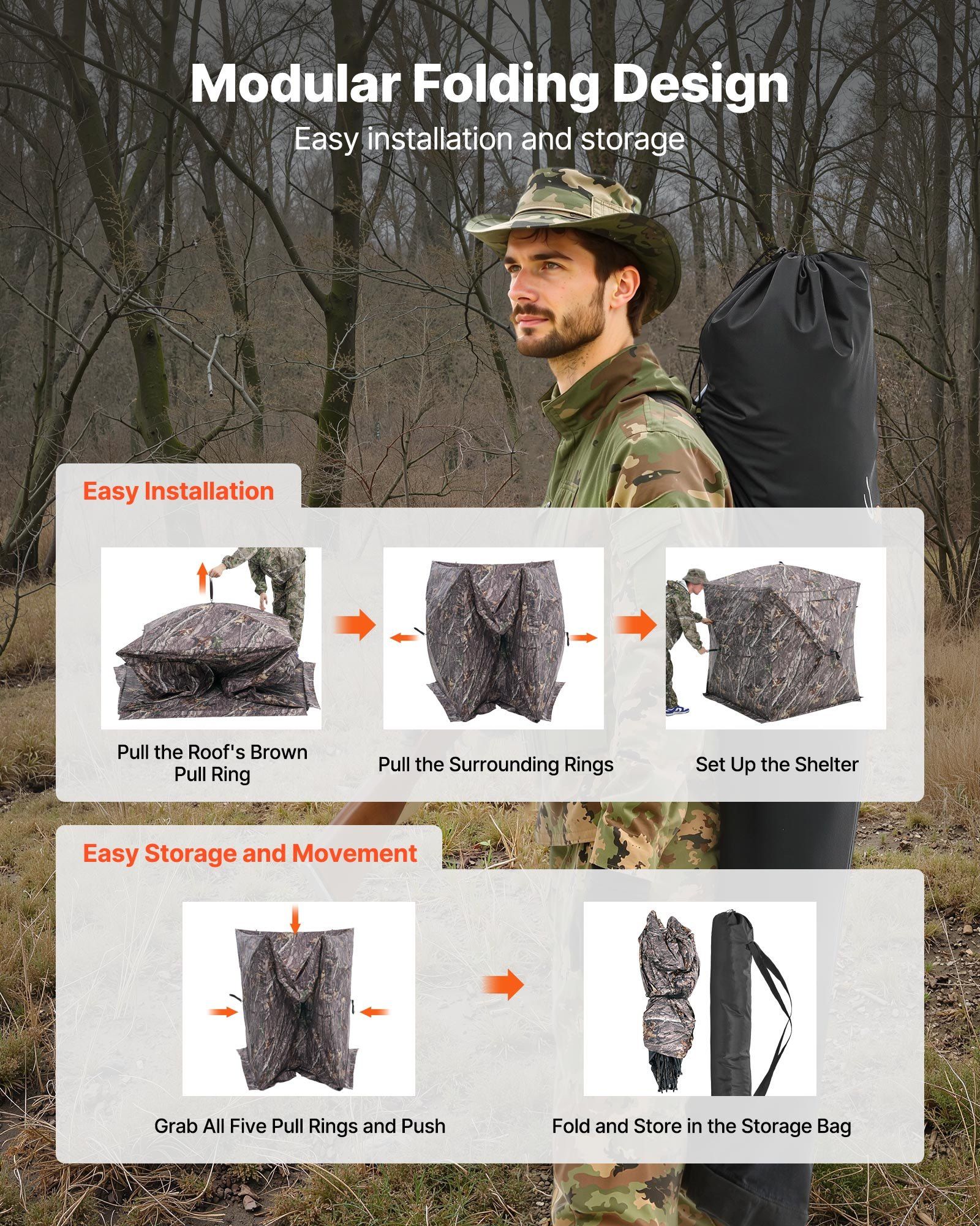 VEVOR Hunting Blind, 270? See Through Ground Blind, 2-3 Person Pop Up Deer Blind for Hunting with Carrying Bag, Portable Resilient Hunting Tent, One-Way See-Through Mesh for Turkey and Deer Hunting