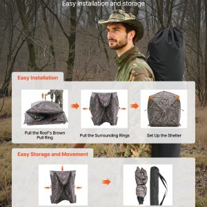 VEVOR Hunting Blind, 270? Ground Blind, 1-2 Person Pop Up Deer Blind for Hunting with Carrying Bag, Portable Resilient Hunting Tent, 3 Horizontal Windows for Turkey and Deer Hunting