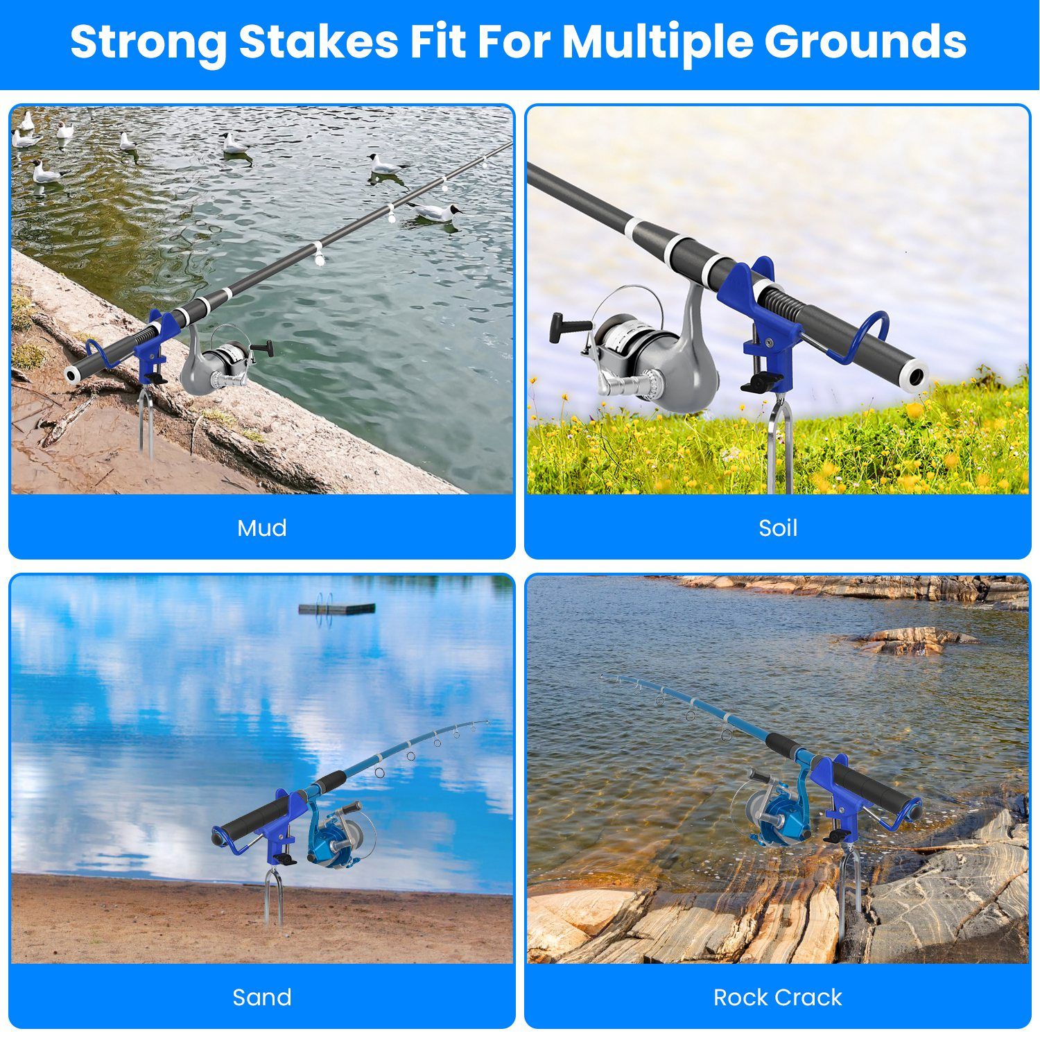 2Pcs Fishing Rod Holders For Bank Fishing 360? Omni-Directional Stainless Steel Detachable Fishing Pole Holders for Ground Beach Sand Stand Summer Fishing Men Gift for Father's Day