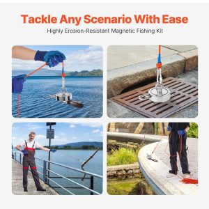 VEVOR Magnet Fishing Kit, 1400 LBS/635 Kg Double-Sided Pulling Force Magnet Fishing Kit, Rare Earth Neodymium Magnetic Fishing Kit Includes Grappling Hook, Heavy Duty Rope, Gloves, Eyebolt, Carry Case