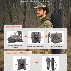 VEVOR Hunting Blind, 2-3 Person See Through Ground Blinds with Carrying Bag, 360 Degree Portable Camouflage Tent, Durable Concealed Shelter with Silent Side Door and Window, for Turkey and Deer