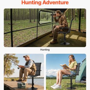 VEVOR Hunting Chair, 360? Silent Swivel, Lightweight Blind Chair, Heavy-Duty Steel Frame Ground Stool Seat, with Padded Armrests, Height Adjustable, 300 Lbs Capacity, for Outdoor Fishing, Camping