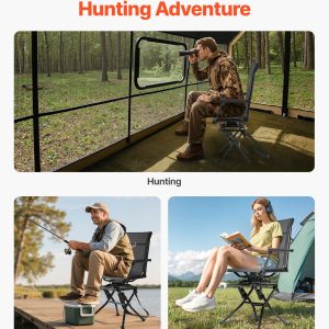 VEVOR Hunting Chair, 360? Silent Swivel, Foldable Lightweight Portable Blind Chair, Heavy-Duty Steel Frame Ground Stool Seat, with Armrest, Adjustable Carry Strap, 300 Lbs Capacity for Fishing Camping