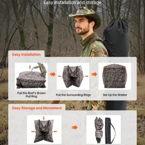 VEVOR Hunting Blind, 4-5 Person See Through Ground Blinds with Carrying Bag, 270 Degree Portable Camouflage Tent, Durable Concealed Shelter with Silent Magnetic Door and Window, for Turkey and Deer