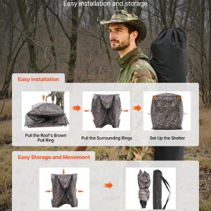 VEVOR Hunting Blind, 2-3 Person Thermal Ground Blinds with Tri-Leg Chair and Carrying Bag, Portable Camouflage Tent, Durable Concealed Shelter with Silent Zipper Door and Window, for Turkey Deer