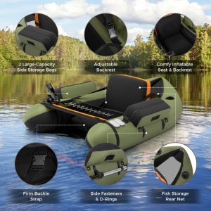 Inflatable Fishing Float Tube with Pump Storage Pockets and Fish Ruler