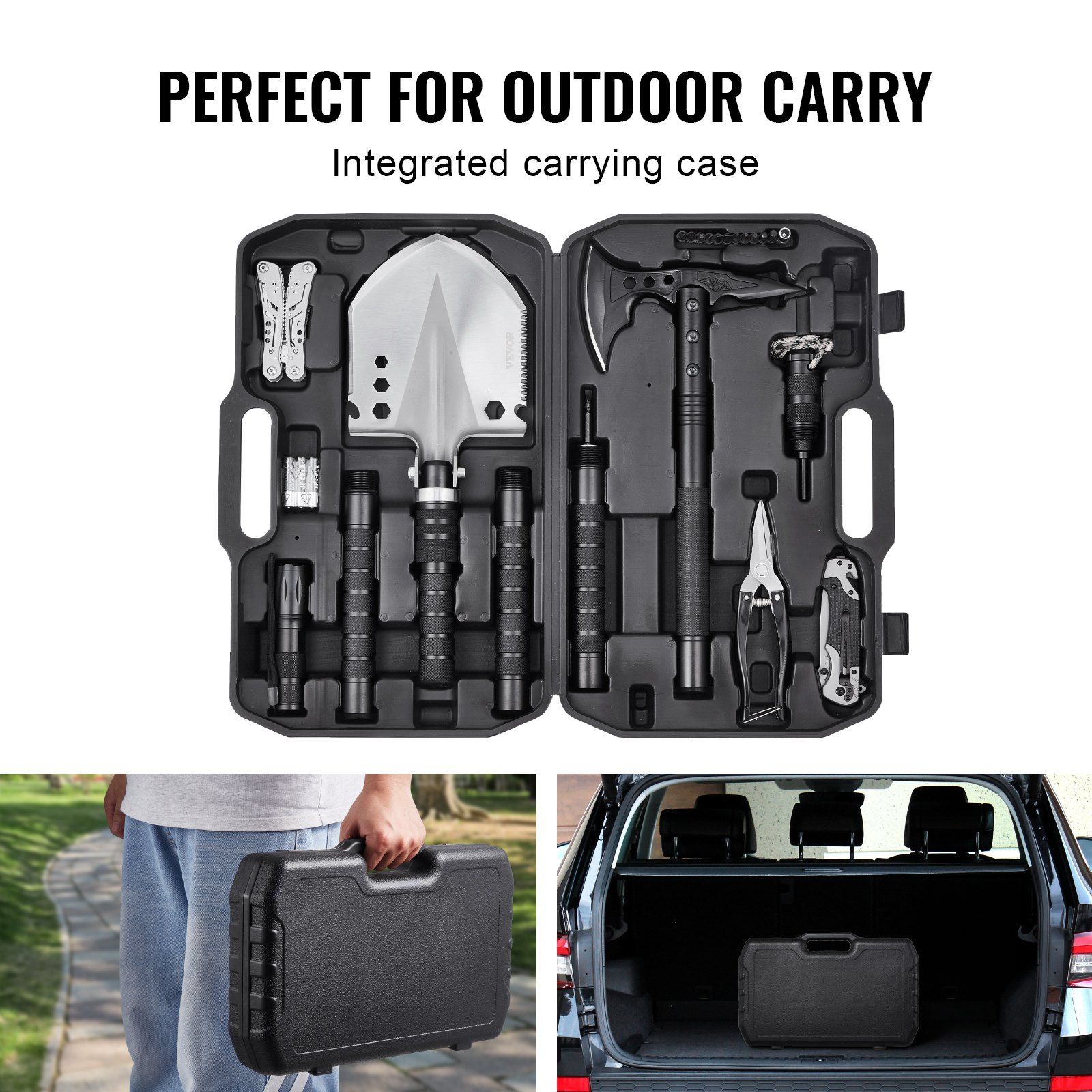 VEVOR Survival Shovel Survival Axe, 28-in-1 Camping Folding Shovels with Hatchet, Stainless Steel Tactical Shovel Hatchet Combo, Multifunctional Emergency Survival Gear Equipment for Camping Hiking